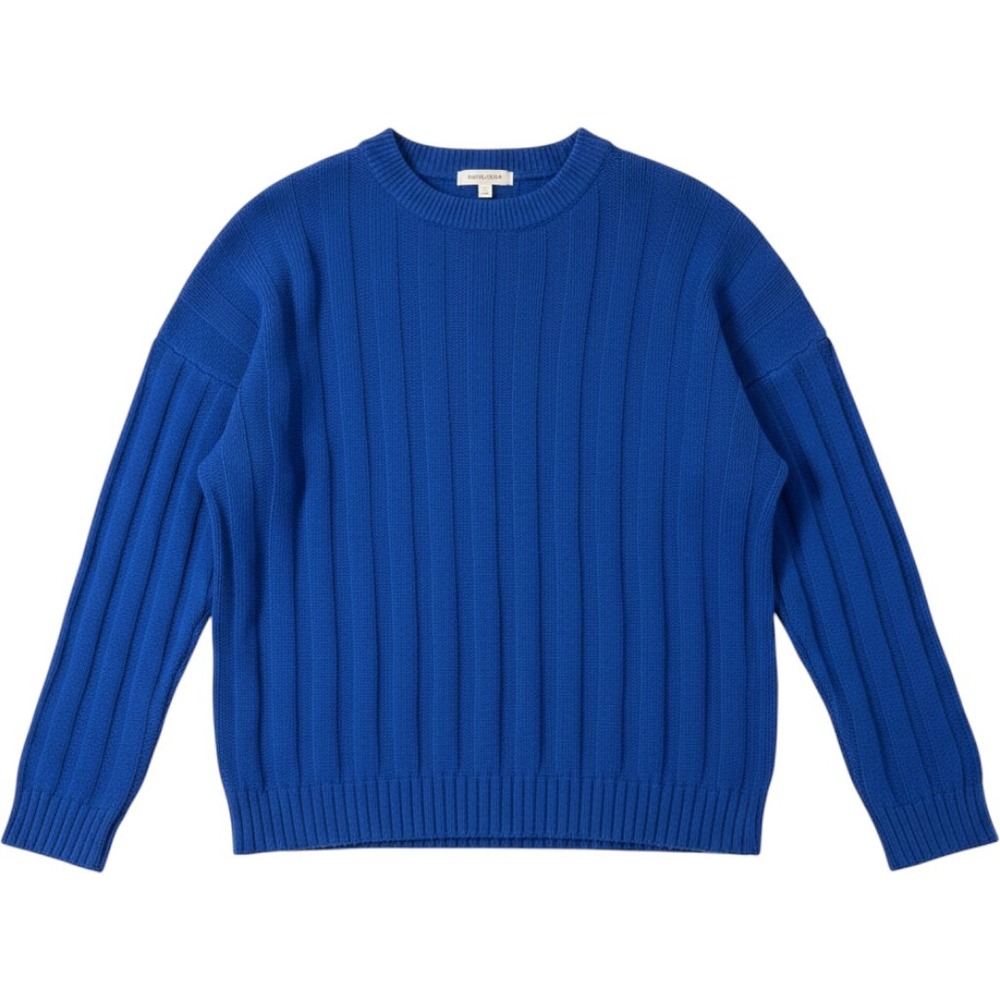 Henry Grethel Ribbed Sweater Womens M Blue Excellent Vintage Ramie Cotton Knit